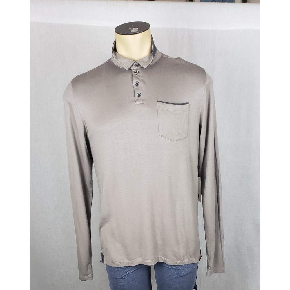 Fundamental Coast Newport Polo Mens M Cinder‎ Grey Long Sleeve Casual Preppy